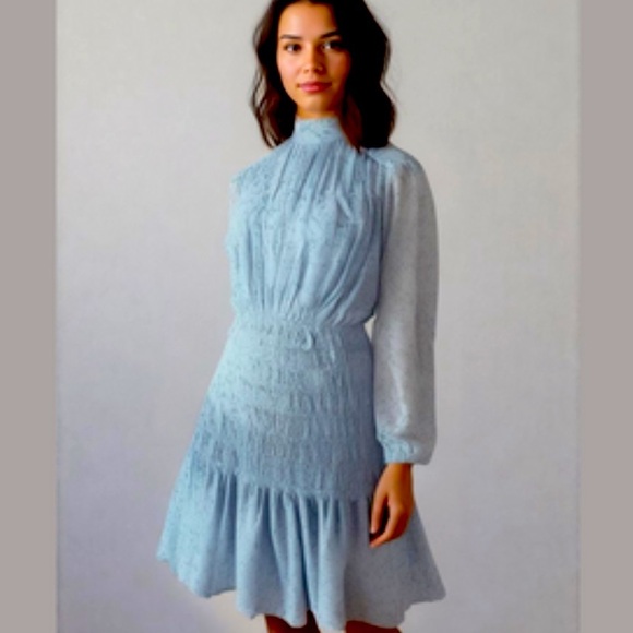 House of Harlow SHONA JOY Mock Neck Flowy Smocked Mini Dress Coquette SIZE LARGE - Picture 10 of 10